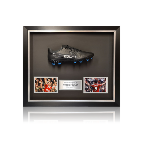 Robbie Fowler Hand Signed Black NIKE Football Boot In Deluxe Classic Dome Frame