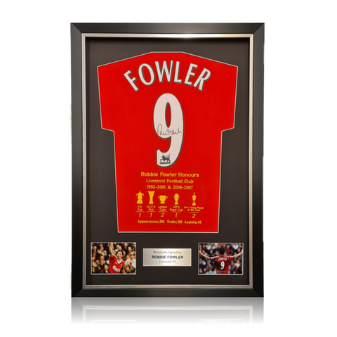 Robbie Fowler hand signed #9 FOWLER Honours Shirt in Deluxe Classic Frame