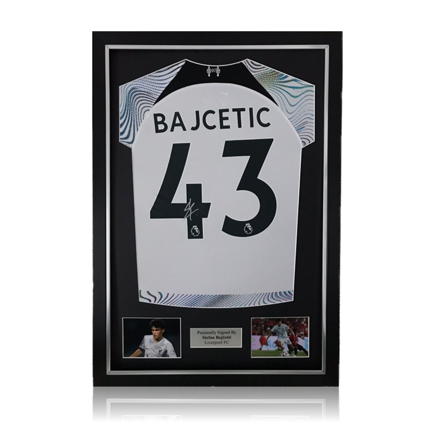 Stefan Bajcetic hand signed Liverpool 2022/23 Away Shirt in Deluxe Classic Frame