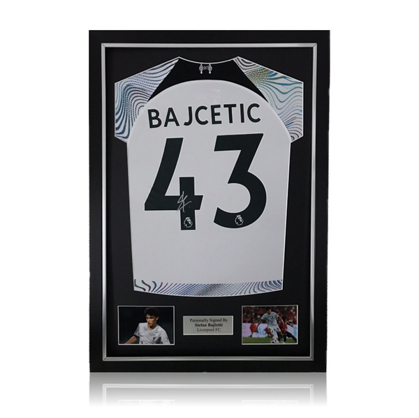 Stefan Bajcetic hand signed Liverpool 2022/23 Away Shirt in Deluxe Cla