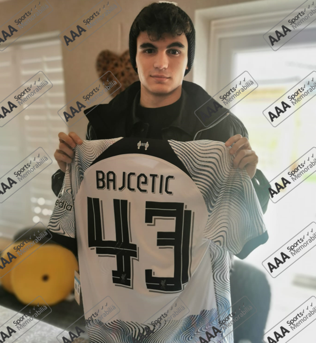 Stefan Bajcetic hand signed Liverpool 2022/23 Away Shirt in Deluxe Classic Frame