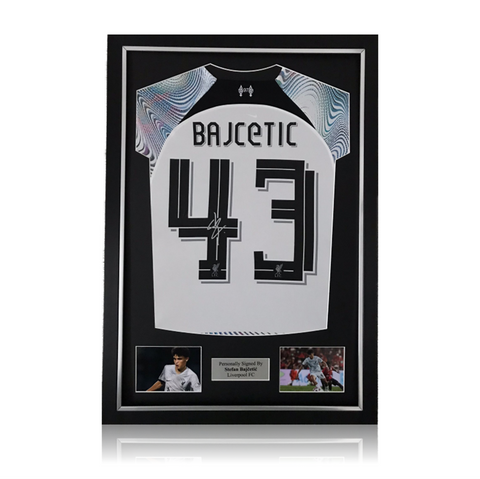 Stefan Bajcetic hand signed Liverpool 2022/23 Away Shirt in Deluxe Classic Frame