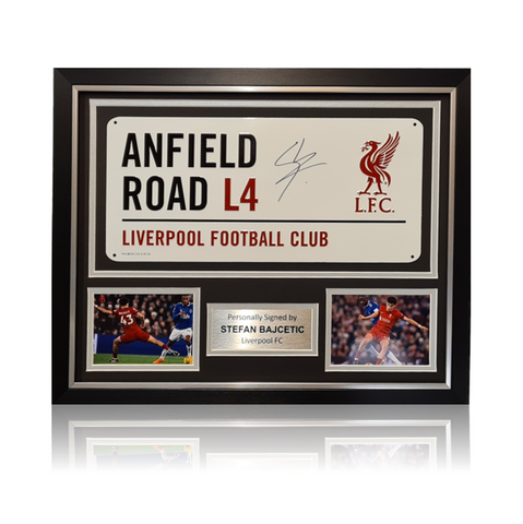 Stefan Bajcetic Hand Signed Anfield Road Sign In Classic Frame
