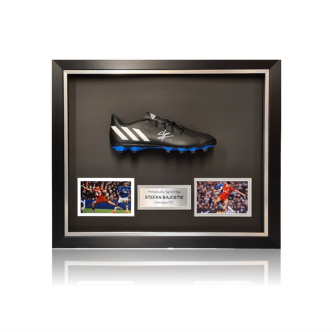 Stefan Bajcetic hand signed BLACK Adidas Football Boot In Deluxe Classic Dome Frame