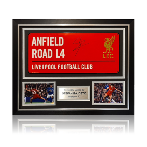 Stefan Bajcetic Hand Signed RED Anfield Road Sign In Classic Frame