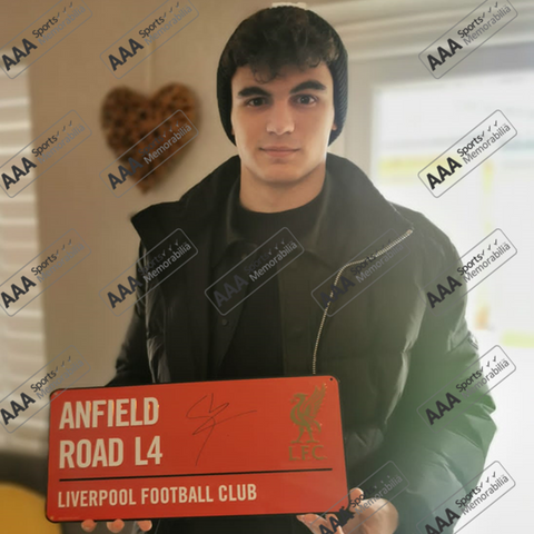 Stefan Bajcetic Hand Signed RED Anfield Road Sign