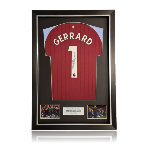 Steven Gerrard Hand Signed Aston Villa Home #1 Shirt in Deluxe Classic Frame
