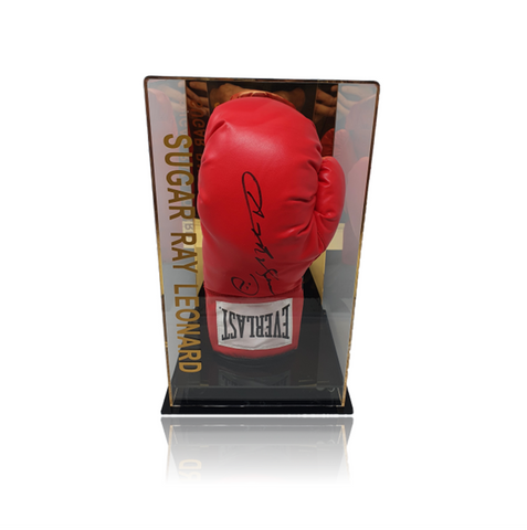Sugar Ray Leonard Hand Signed Red Everlast Glove In Deluxe Display Case