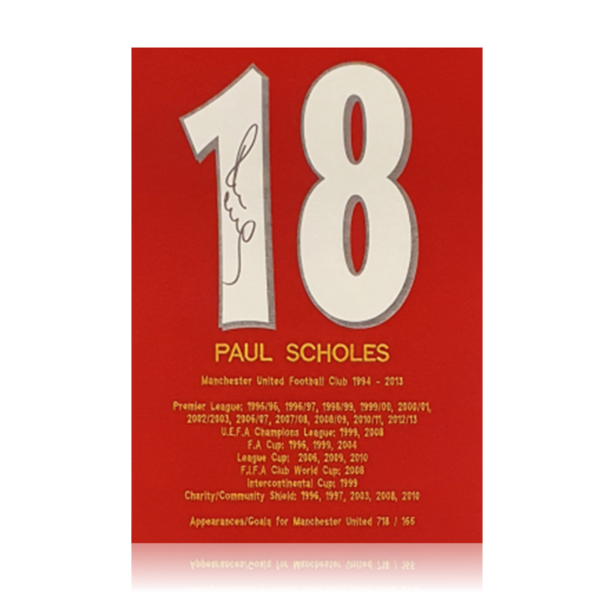 Paul Scholes Hand Signed #18 Career Honours Shirt in Deluxe