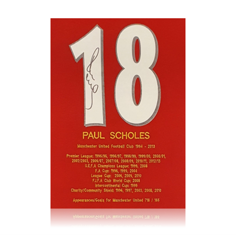 Paul Scholes Hand Signed #18 Career Honours Shirt in Deluxe Classic Frame