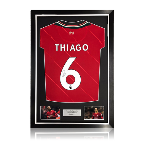 Thiago Alcantara hand signed Liverpool 2021/22 Home Shirt In Deluxe Classic Frame