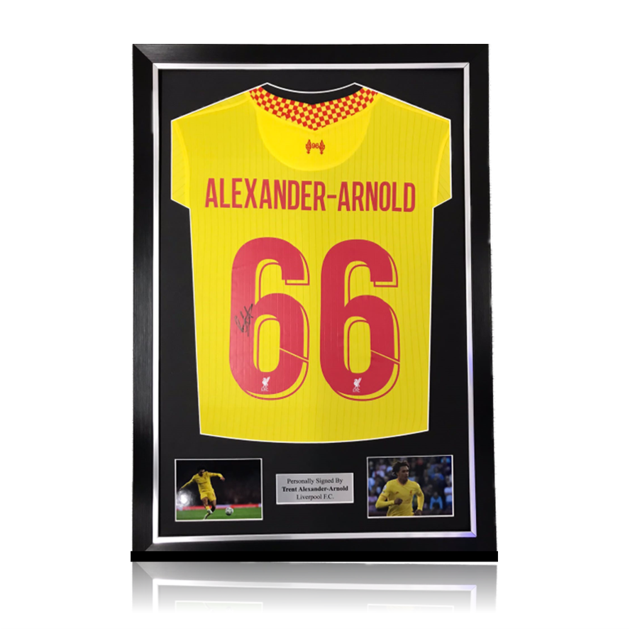 Trent Alexander-Arnold Hand Signed Liverpool 2021-22 3rd Shirt in Deluxe Classic Frame