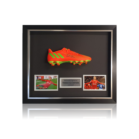 Thiago Alcantara hand signed ORANGE Adidas Football Boot In Dome Frame
