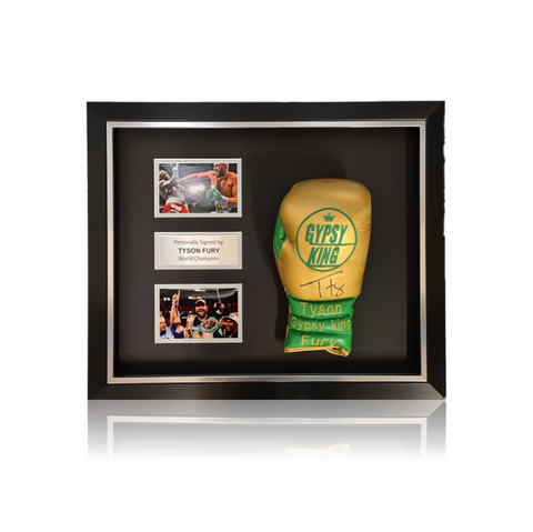Tyson Fury Signed ‘Gypsy King’ Gold/Green Boxing Glove in Deluxe Classic Dome Frame