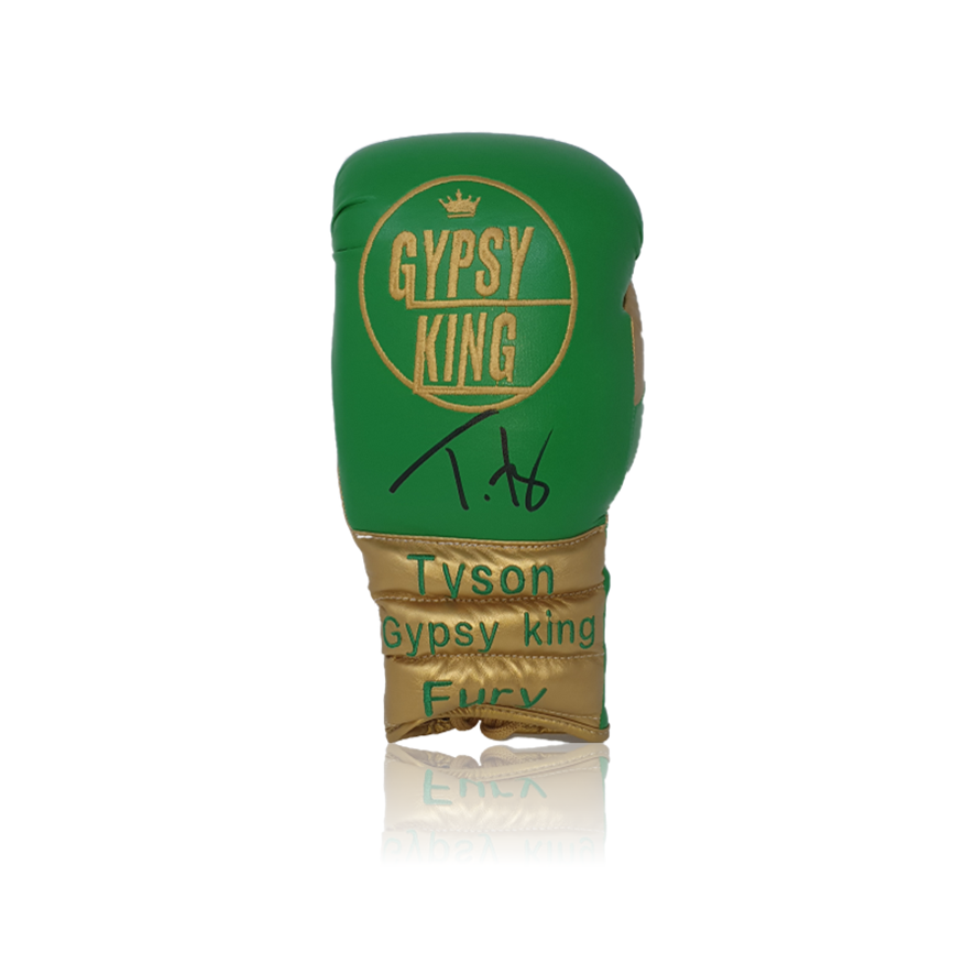Tyson Fury Signed ‘Gypsy King’ Green/Gold Boxing Glove in Deluxe Classic Dome Frame