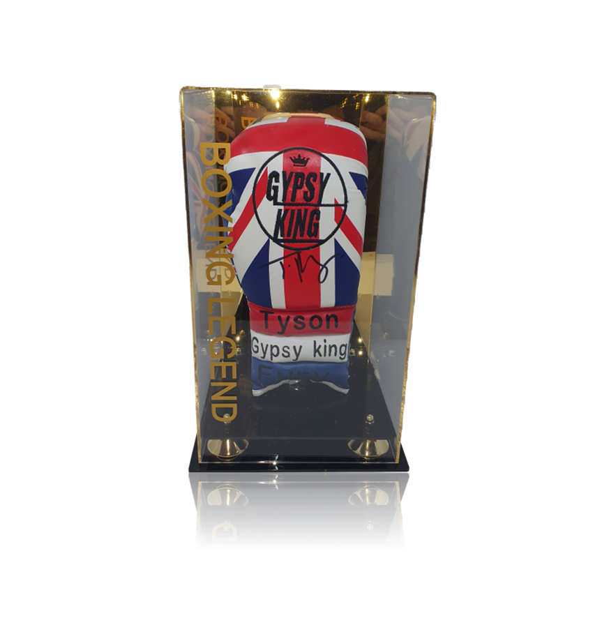 Tyson Fury Signed ‘Gypsy King’ Union Jack Boxing Glove In Acrylic Display Case.