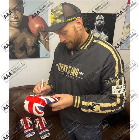 Tyson Fury Signed ‘Gypsy King’ Union Jack Boxing Glove In Acrylic Display Case.