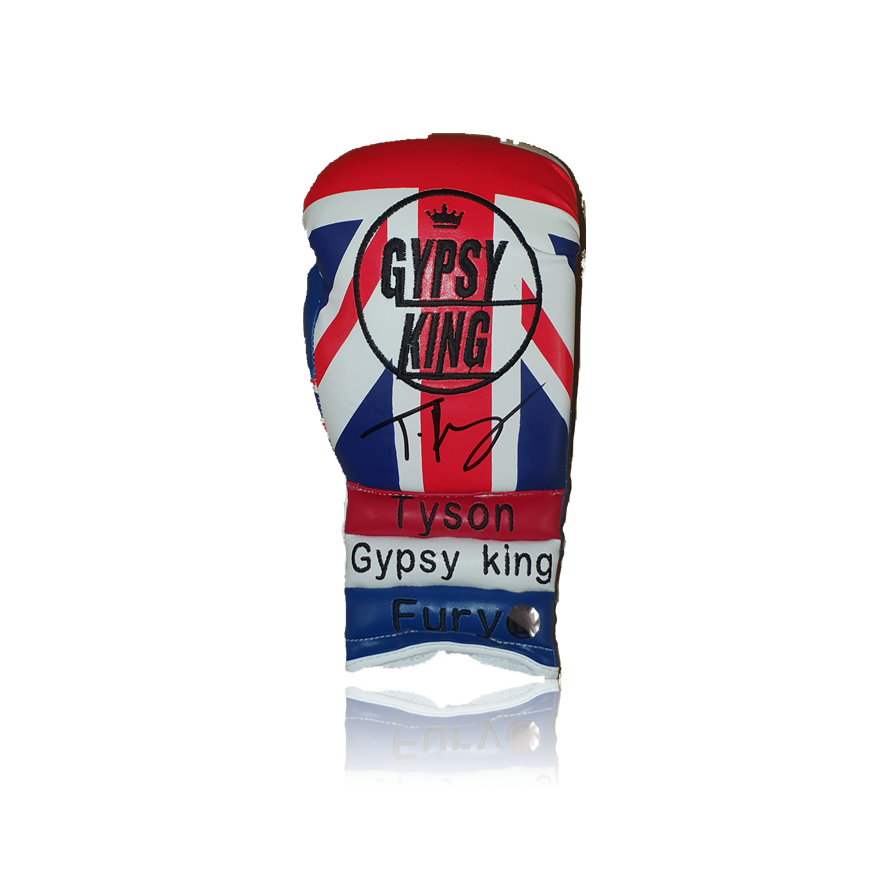Tyson Fury Signed ‘Gypsy King’ Union Jack Boxing Glove In Acrylic Display Case.
