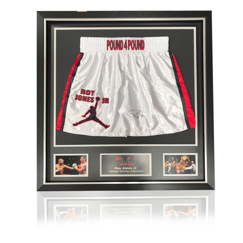 Roy Jones Jr (RJJ) White ‘Pound4Pound’ Boxing Shorts In Classic Deluxe Frame